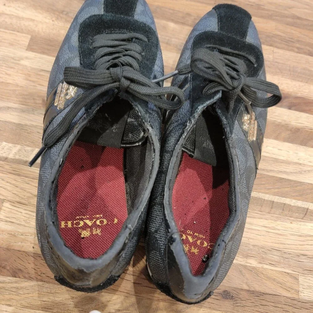 COACH Signature IVY Leather Trainer Black Sneakers Laced Shoes